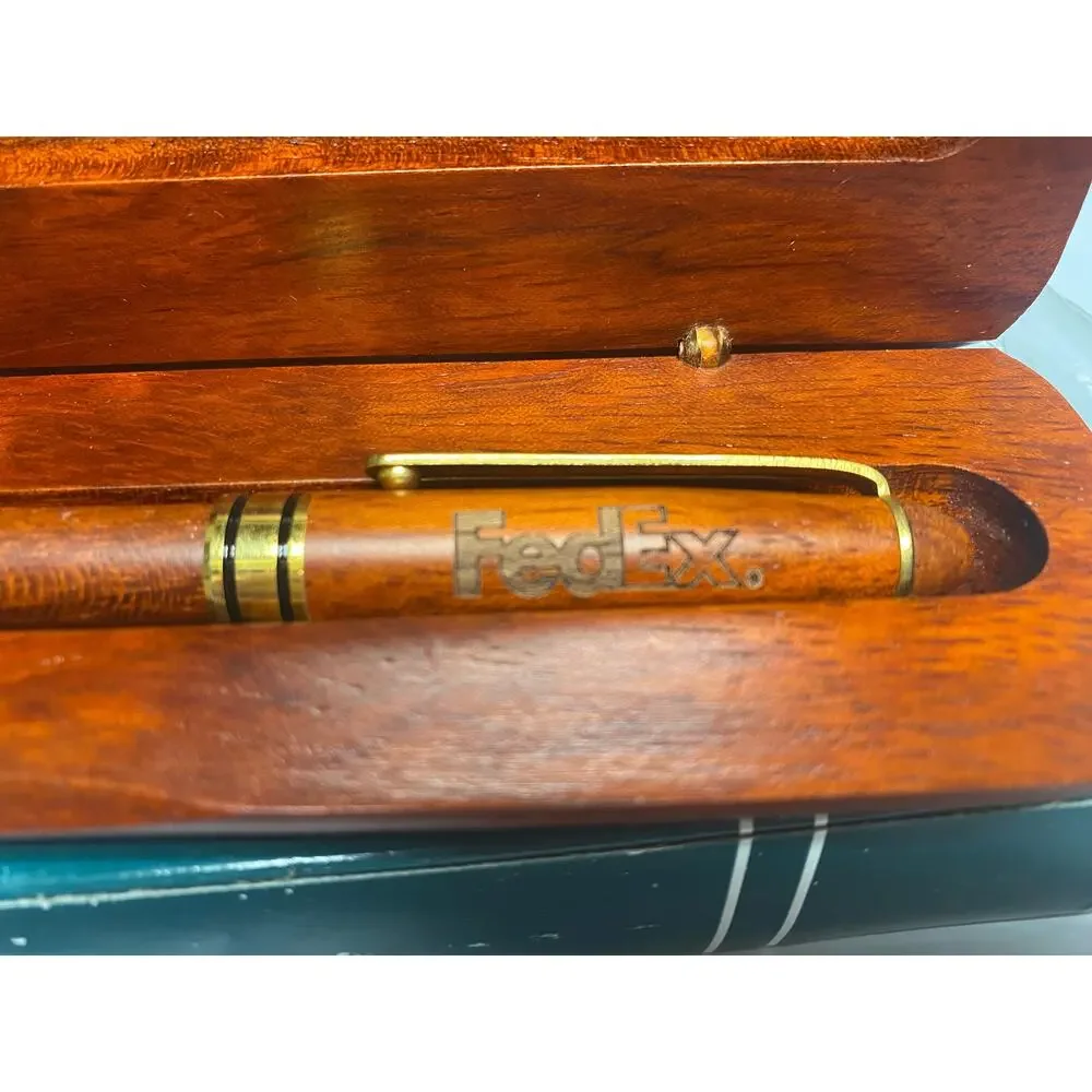 FedEx Appreciation Rosewood Ball Point Pen in Wood Box Vintage MIB - A468